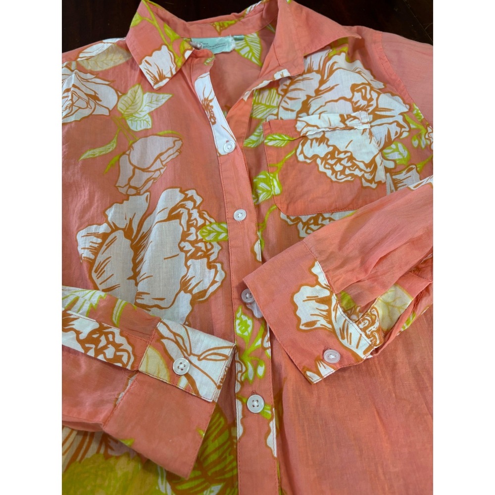 True Destinations Womens Sheer Cotton Tunic Top XS Bright Floral Beach Cover‎ Up - Picture 8 of 8
